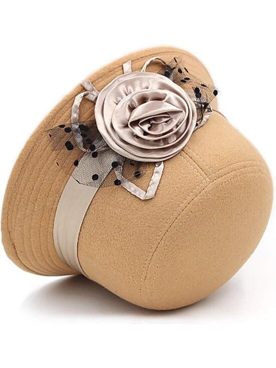 Women\'s Beige 1 Vintage Felt Cloche inter Floral Fedora Imported Bucket Hat main image 6